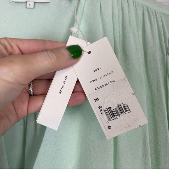 Vince Shirred Long Sleeve Silk Blouse Size Small Sea-foam Green NWT - Picture 11 of 12